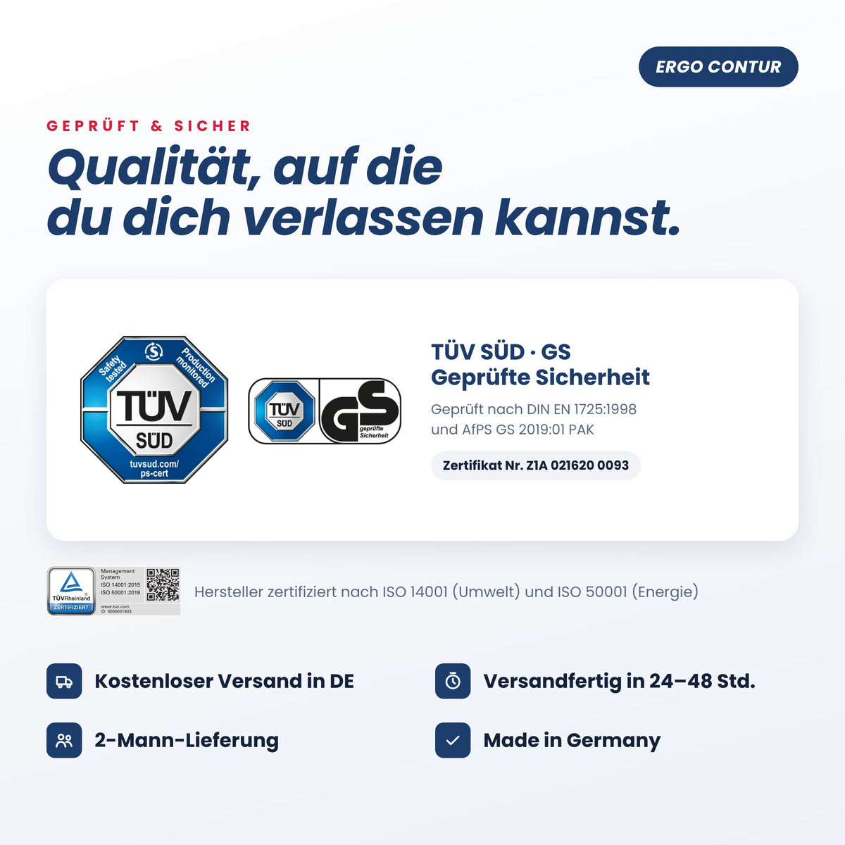 BeSports Ergo Contur – TÜV SÜD GS geprüft, Versand und Lieferung
