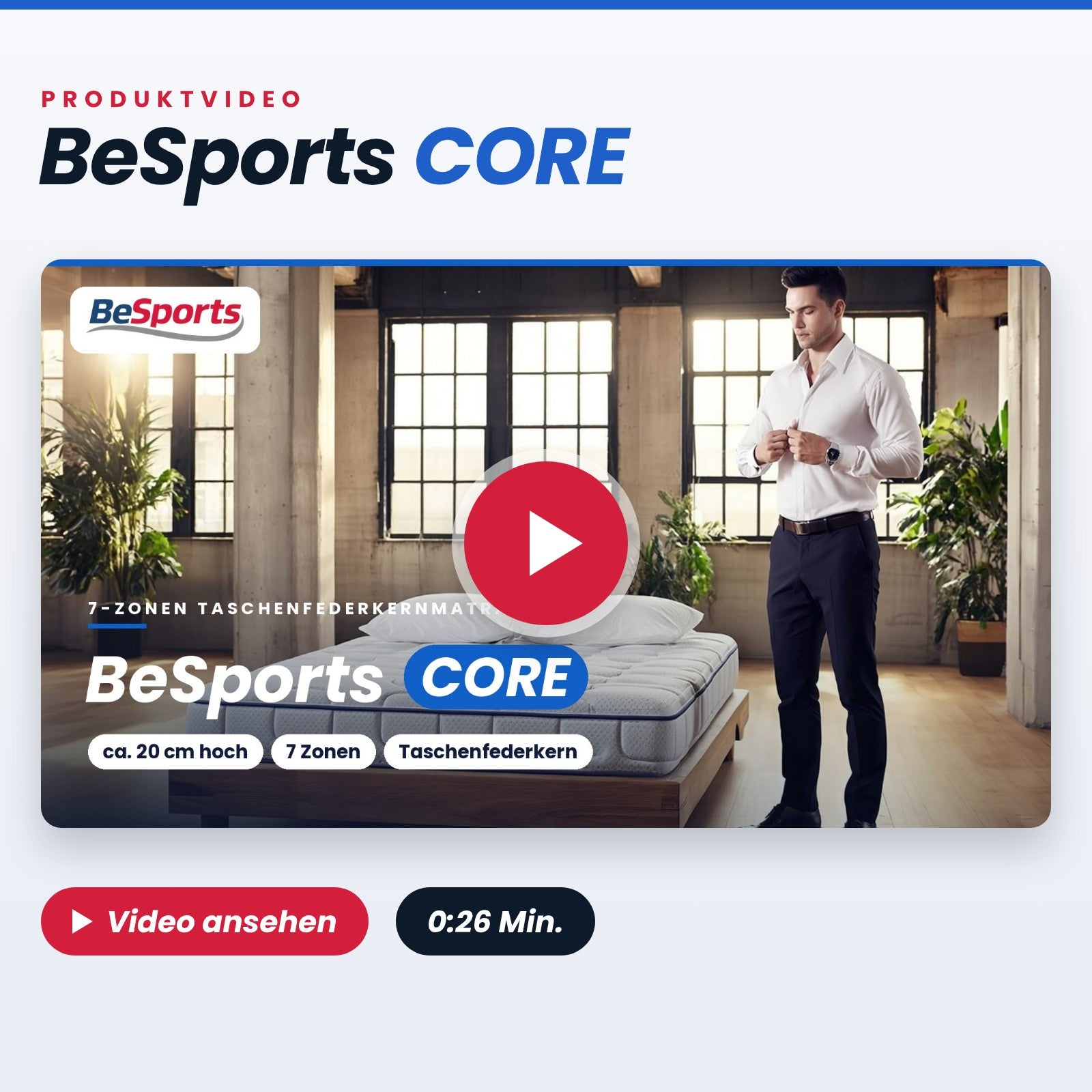 BeSports CORE 7-Zonen-Taschenfederkernmatratze – Produktvideo